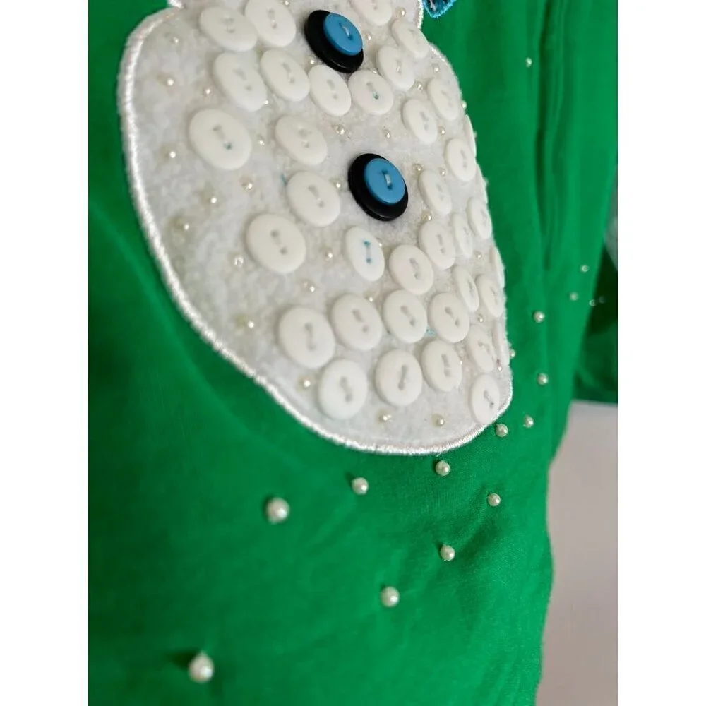 Casual Living Jacket‎ 1X Green Snowman Festive Santa Holiday Granny Preppy Cozy